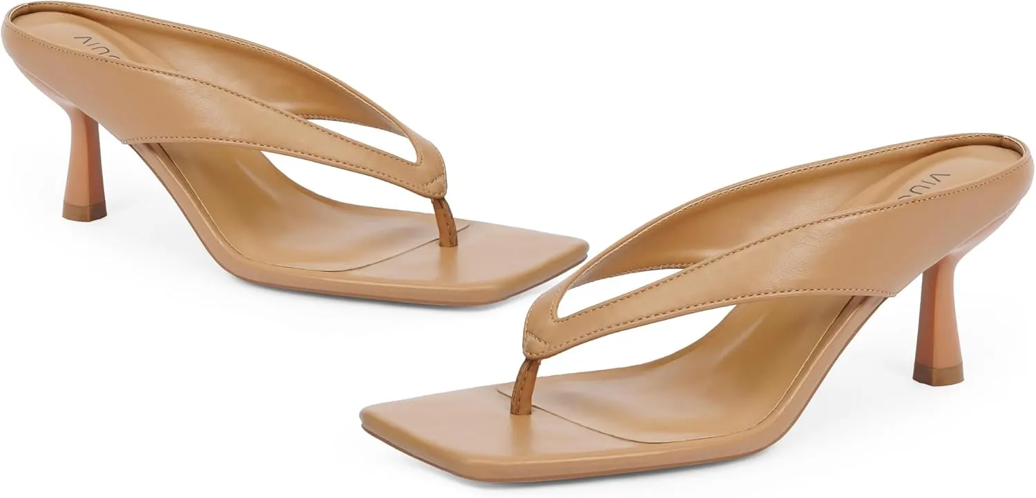 Women??s Kitten Heels Flip Flops Slip On Open Toe Low Heels Thong Square Slide Summer Fashion Party Heeled Dressy Sandals for Women