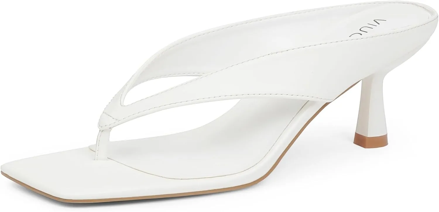 Women??s Kitten Heels Flip Flops Slip On Open Toe Low Heels Thong Square Slide Summer Fashion Party Heeled Dressy Sandals for Women