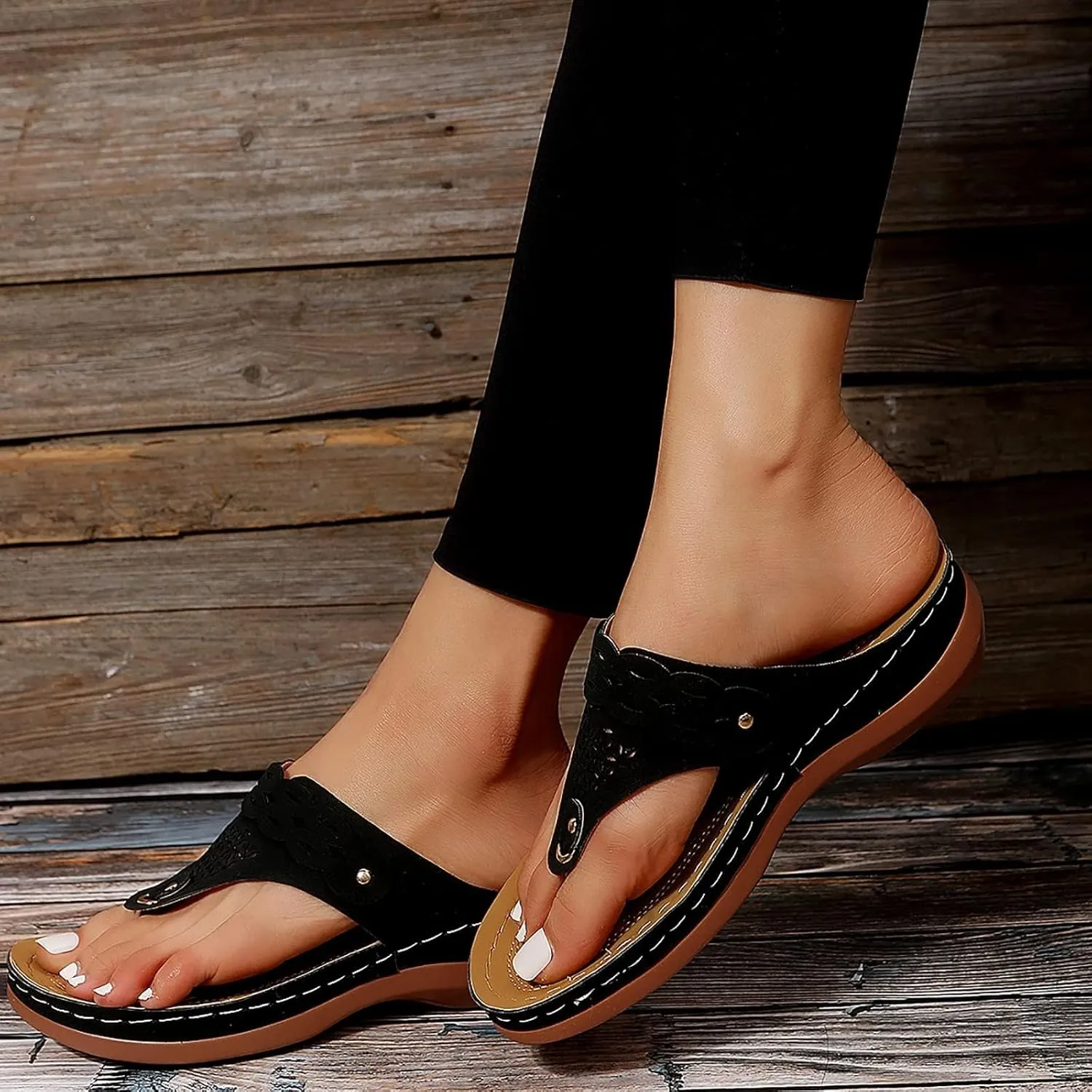 Womens Orthopedic Sandals Flip Flops Arch Support Wedge Sandals Fashion Orthotic Slides Open Toe Orthotic Flip Flops Slip on Sandals Lightweight Beach Shoes