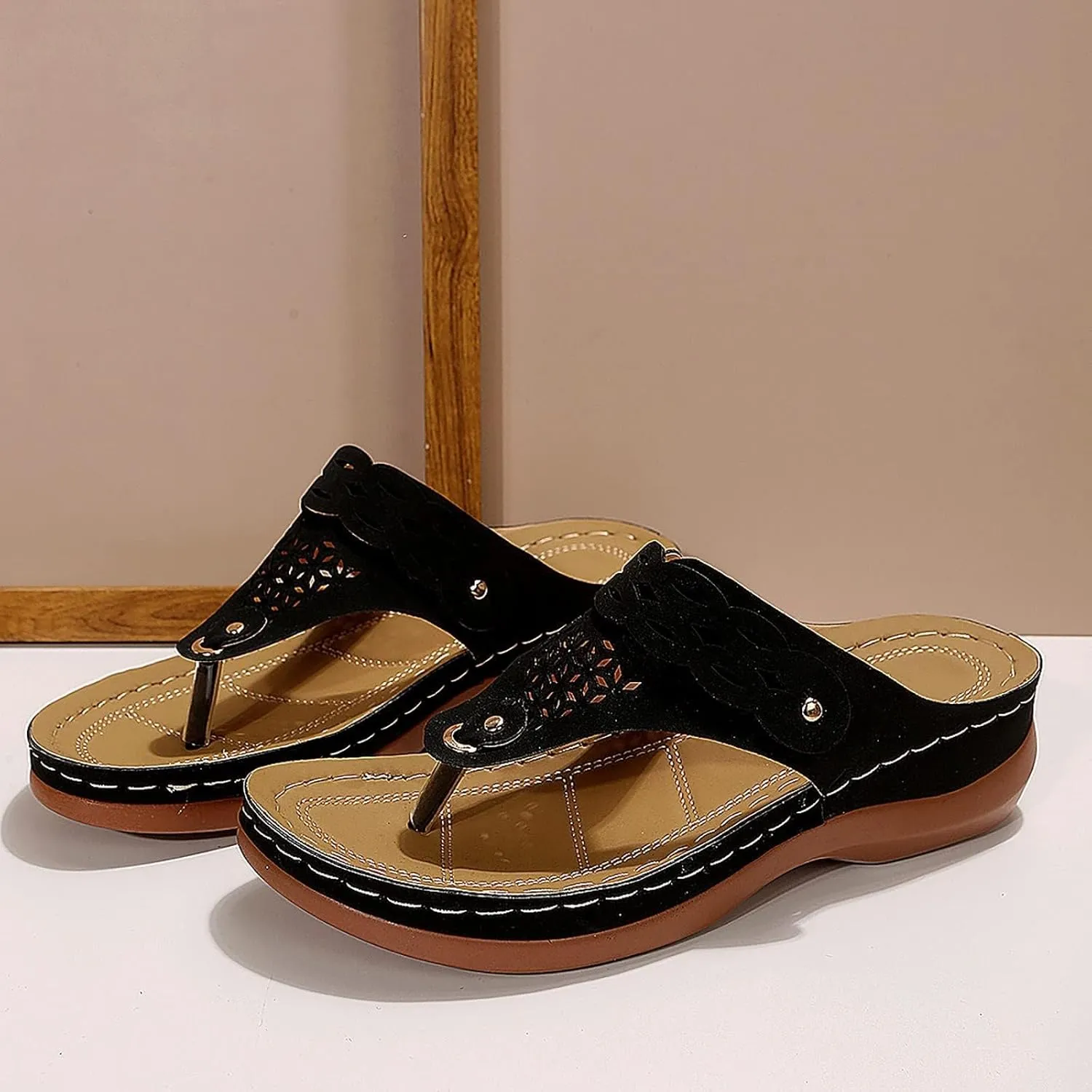 Womens Orthopedic Sandals Flip Flops Arch Support Wedge Sandals Fashion Orthotic Slides Open Toe Orthotic Flip Flops Slip on Sandals Lightweight Beach Shoes