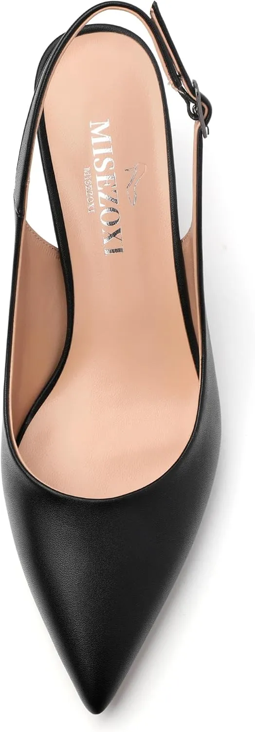Women's Slingback Pumps Kitten Heel Pointed Toe Pumps for Women Comfort Kitten Mid Heels Buckle Pumps Wedding Party Dance Shoes