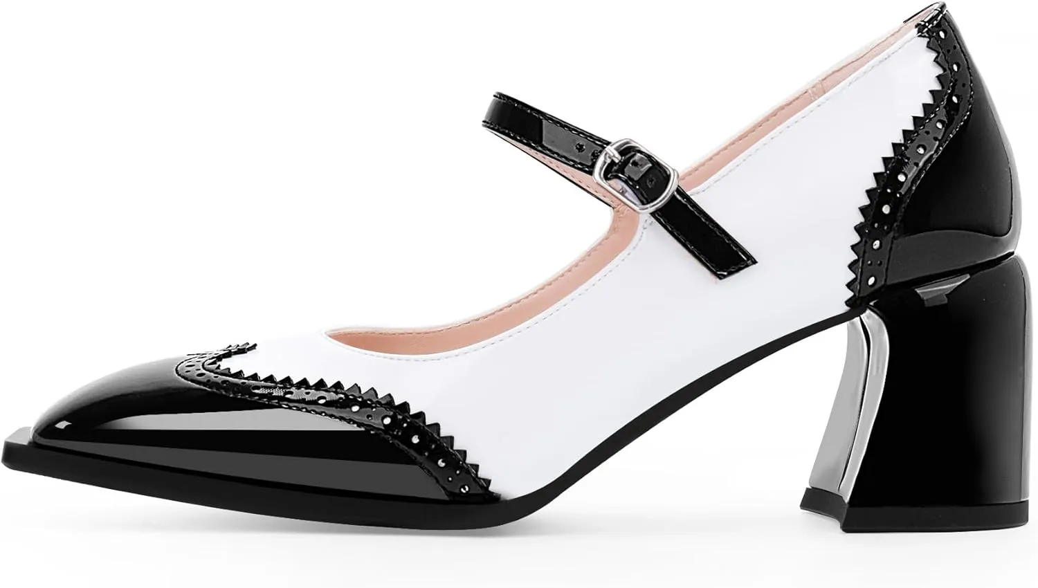Women's Square Toe Chunky Heel Mary Janes Buckle Strap Wingtip Oxford Pumps Dress Shoes
