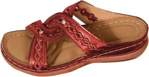 Women's Vintage Cross Band Sandals Hollow Breathable Comfortable Slides Summer Shoes Slip on Low Wedge Sandal