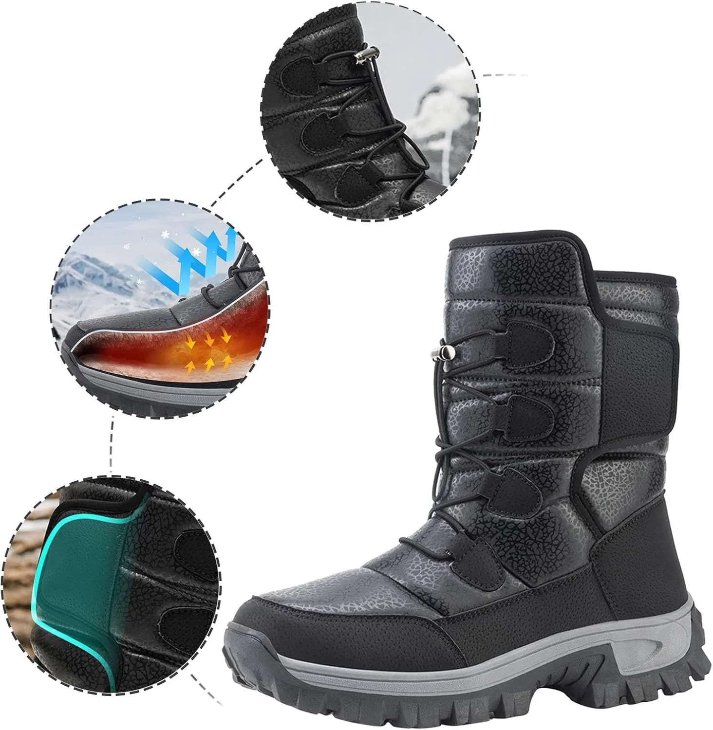 Womens Winter Snow Boots Waterproof Shoes Comfortable Hiking Tennis Booties Furry Mid Calf Fur Lined Winter Boots