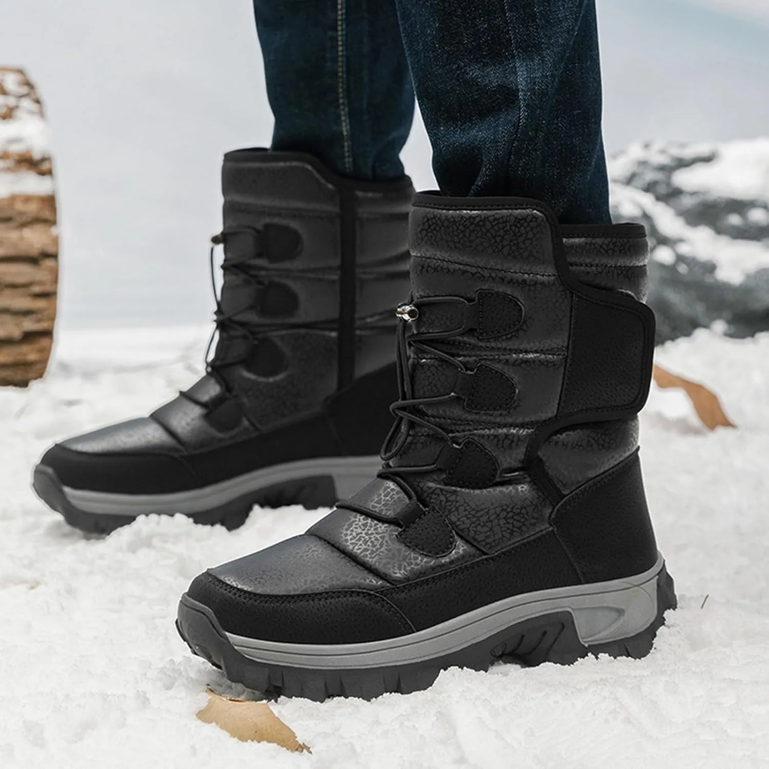 Womens Winter Snow Boots Waterproof Shoes Comfortable Hiking Tennis Booties Furry Mid Calf Fur Lined Winter Boots