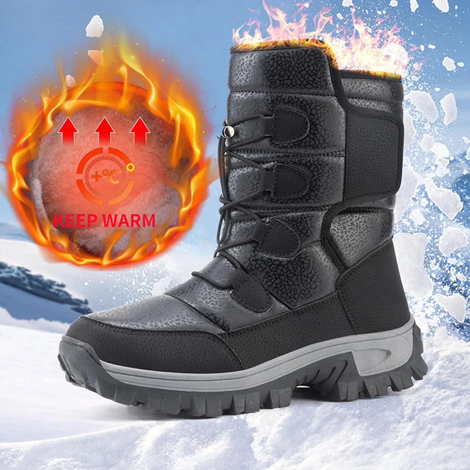 Womens Winter Snow Boots Waterproof Shoes Comfortable Hiking Tennis Booties Furry Mid Calf Fur Lined Winter Boots